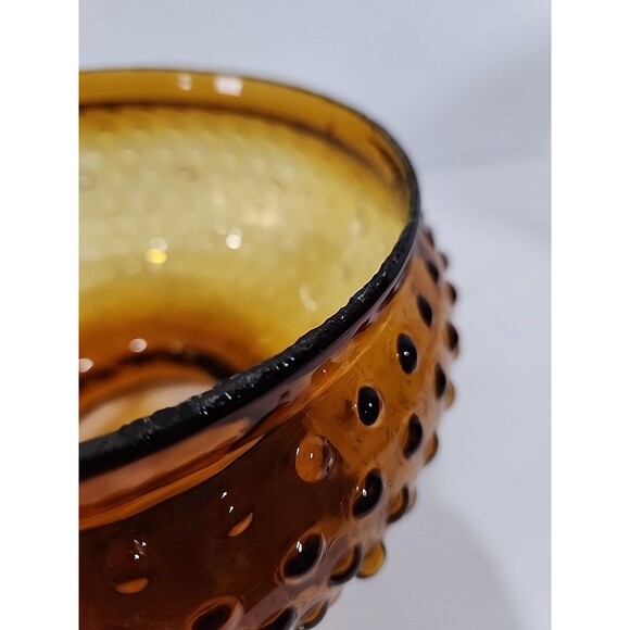 Vintage Amber Glass Hobnail Lamp Shade Globe Ruffled Top Replacement 6 7/8" Base - Picture 9 of 11